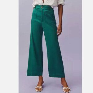 Anthropologie Maeve 31T The Colette Cropped Wide-Leg Pants Linen 31 T Green NWT